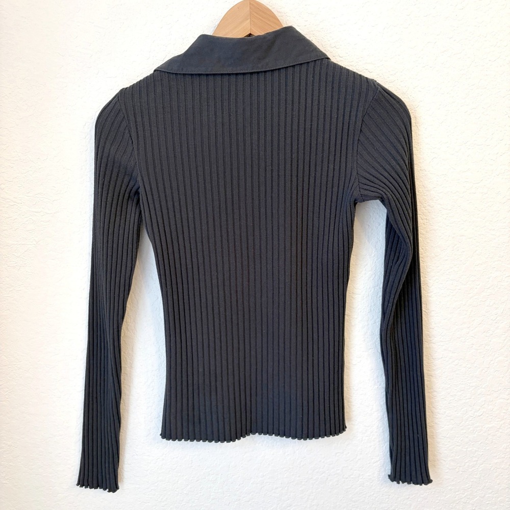 Vince Ribbed Knit Polo Cardigan Womens XS Minimalist Capsule Fitted Button Gray - Picture 5 of 10